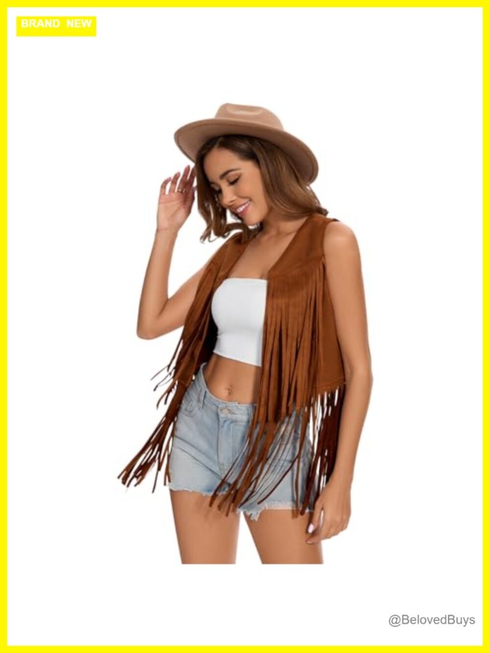 Vintage 60s 70s Hippie Faux Suede Tassel Fringe Vest Sleeveless Western Cowgirl - Picture 2 of 7